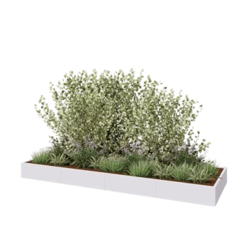 Tērauda puķu kaste XXL - Taisnstūris - 400 x 120 x 30 cm - RAL9010 matēts (balts) - Ar pamatplati