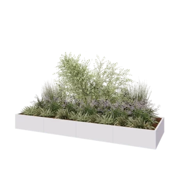 Tērauda puķu kaste XXL - Taisnstūris - 400 x 120 x 40 cm - RAL9010 matēts (balts) - Bez pamatplates