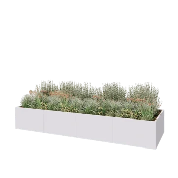 Tērauda puķu kaste XXL - Taisnstūris - 400 x 120 x 60 cm - RAL9010 matēts (balts) - Ar pamatplati