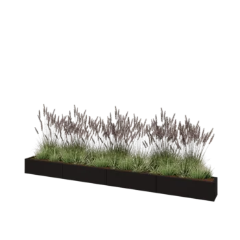 Tērauda puķu kaste XXL - Taisnstūris - 400 x 30 x 30 cm - RAL9005 matēts (melns) - Ar pamatplati