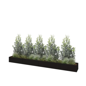 Tērauda puķu kaste XXL - Taisnstūris - 400 x 40 x 30 cm - RAL9005 matēts (melns) - Ar pamatplati