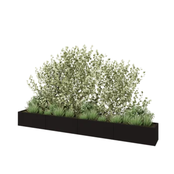 Tērauda puķu kaste XXL - Taisnstūris - 400 x 40 x 40 cm - RAL9005 matēts (melns) - Ar pamatplati