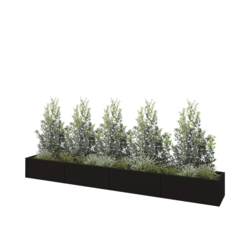 Tērauda puķu kaste XXL - Taisnstūris - 400 x 50 x 40 cm - RAL9005 matēts (melns) - Ar pamatplati