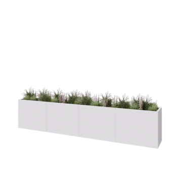 Tērauda puķu kaste XXL - Taisnstūris - 400 x 50 x 80 cm - RAL9010 matēts (balts) - Bez pamatplates
