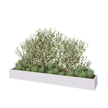 Tērauda puķu kaste XXL - Taisnstūris - 400 x 60 x 40 cm - RAL9010 matēts (balts) - Ar pamatplati
