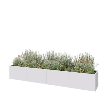Tērauda puķu kaste XXL - Taisnstūris - 400 x 60 x 60 cm - RAL9010 matēts (balts) - Ar pamatplati