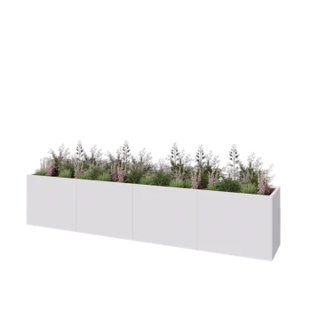 Tērauda puķu kaste XXL - Taisnstūris - 400 x 60 x 80 cm - RAL9010 matēts (balts) - Ar pamatplati