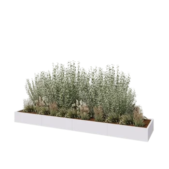 Tērauda puķu kaste XXL - Taisnstūris - 400 x 80 x 30 cm - RAL9010 matēts (balts) - Ar pamatplati