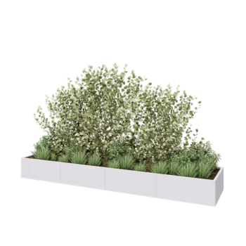 Tērauda puķu kaste XXL - Taisnstūris - 400 x 80 x 40 cm - RAL9010 matēts (balts) - Ar pamatplati