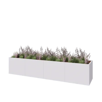 Tērauda puķu kaste XXL - Taisnstūris - 400 x 80 x 80 cm - RAL9010 matēts (balts) - Ar pamatplati