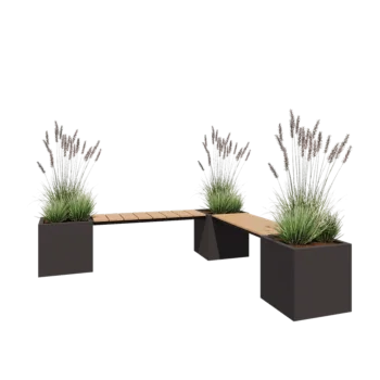 Tērauda puķu kaste - Kvadrāts - Stūra izvietojums - 221,2 x 221,2 x 50 cm - RAL7016 matēts (antracīta pelēks) - Ar pamatplati - Ar soliņu