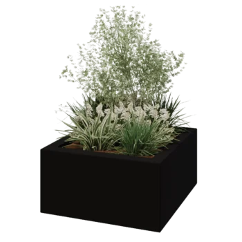 Stikla šķiedras puķu kaste - Kvadrāts - 80 x 80 x 40 cm - RAL9005 matēts (melns) - Ar dibenu